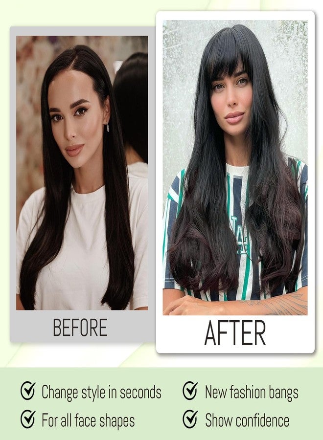 Eawwii Natural Black Clip-in Bangs, French Bangs 2 Secure Clips, Temples Hairpieces for Authentic-looking Bangs, 100% Human Hair Extensions for Bangs - Image 3
